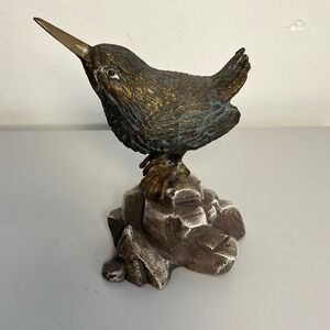 Andrea by Sadek Verdigris Brass Sandpiper Bird on Resin Rock‎ Beach Figurine 5"
